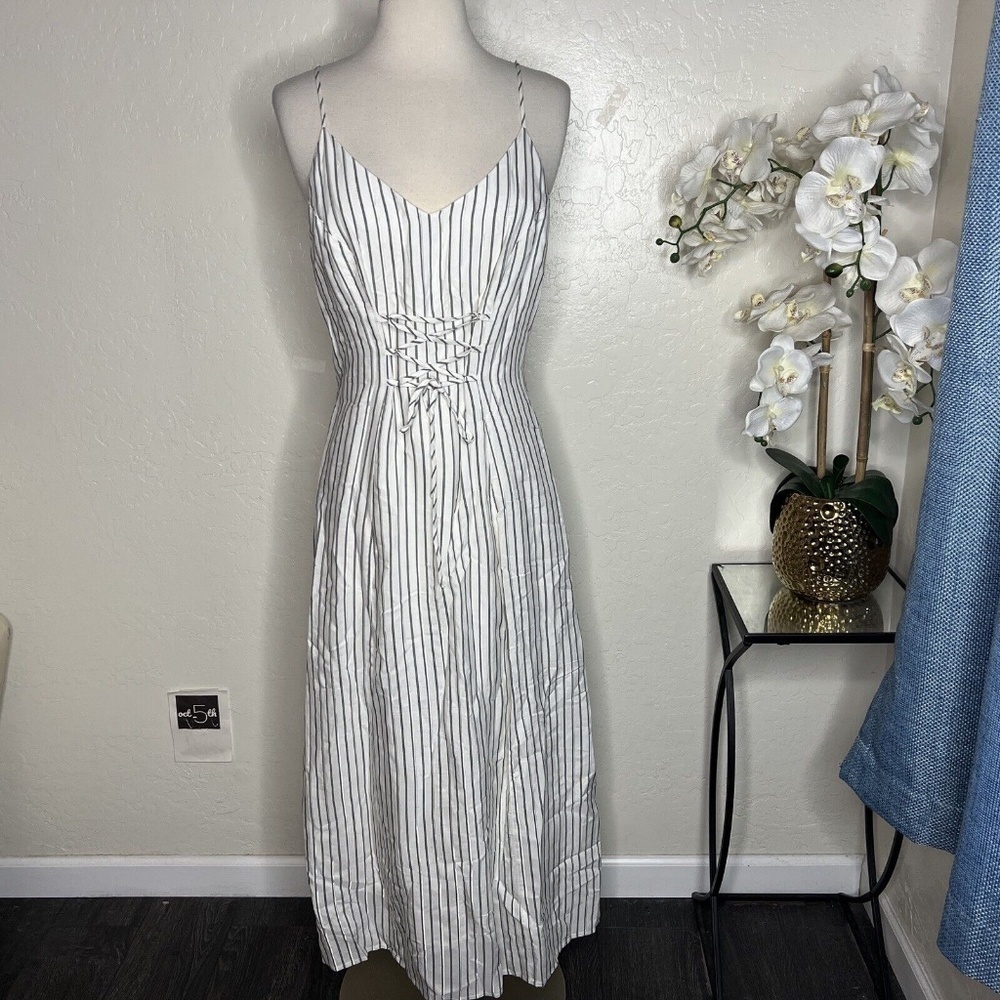 J Brand Satin Stripe Adeline Midi Dress Size Medium - Picture 2 of 10